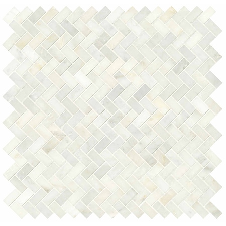 Greecian White Herringbone Pattern 12 In. X 12 In. X 10 Mm Polished Marble Mosaic Tile,10PK